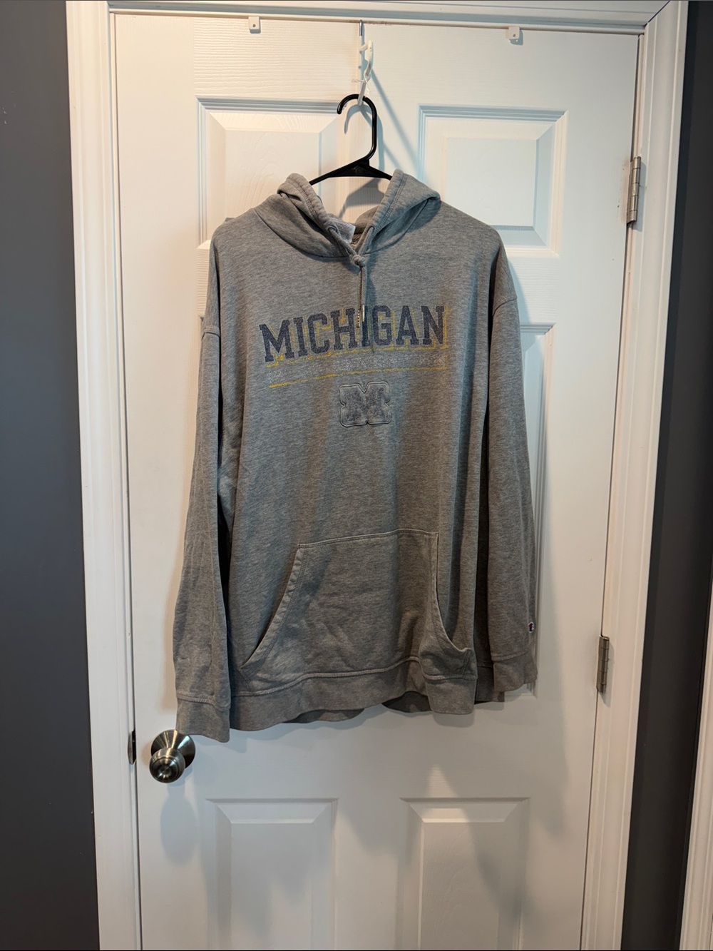 Champion Grey Michigan Pullover Hoodie with Yellow Accent